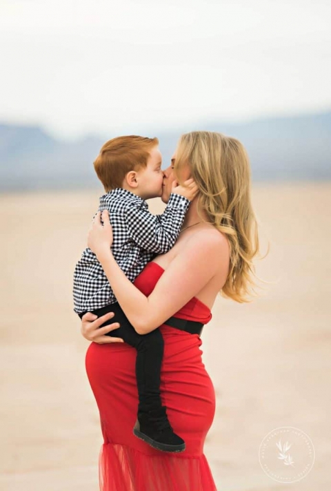 maternity photographer Las Vegas dry lake bed mother and son