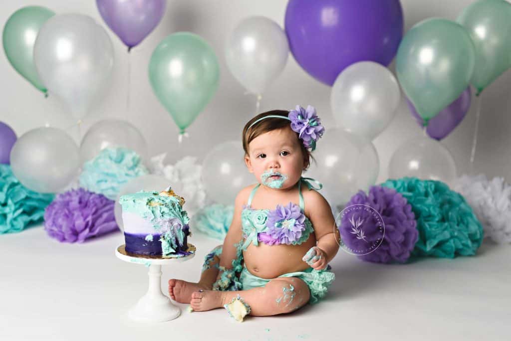 Cake smash First birthday photographer Las Vegas disney little mermaid