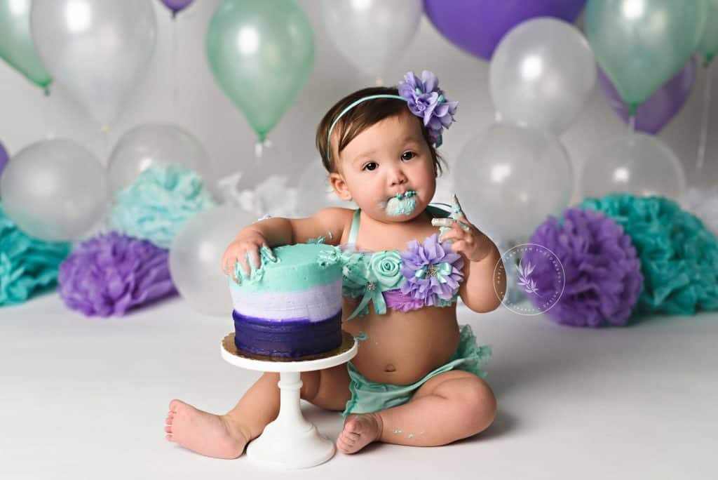 Cake smash First birthday photographer Las Vegas mermaid birthday