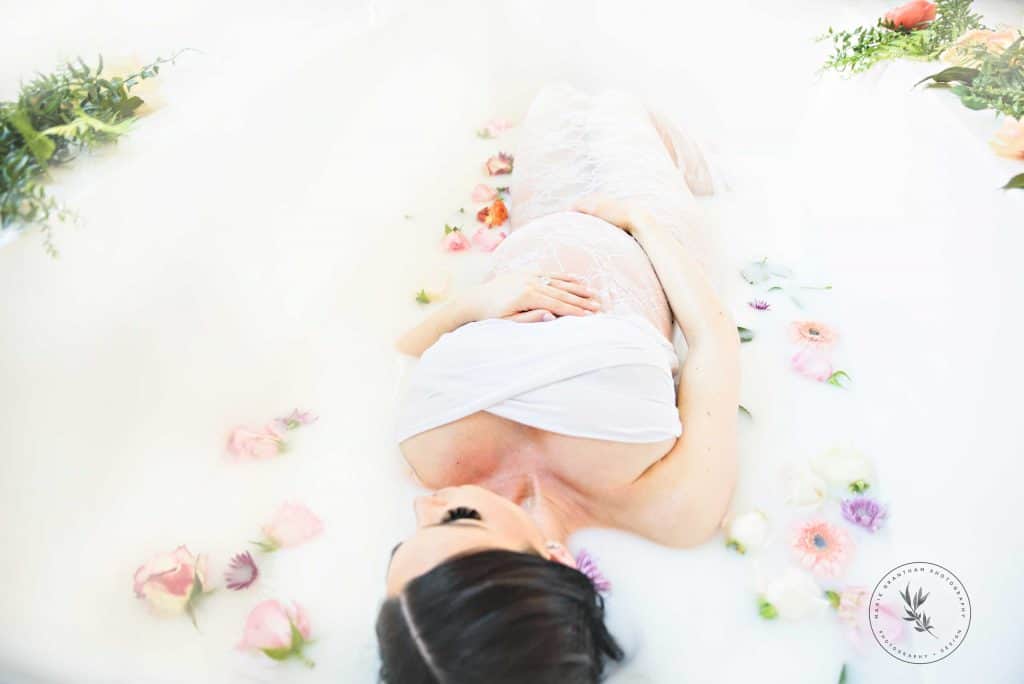 marie grantham photography las vegas milk Bath maternity photos bright and airy modern